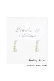 Sterling Silver Flower Half Hoop Ear Studs - VM