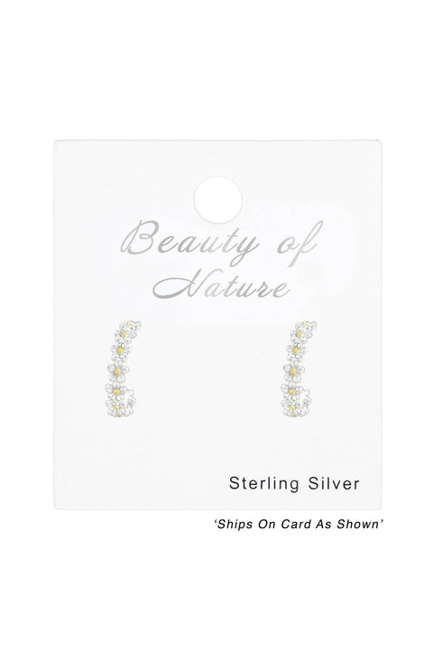Sterling Silver Flower Half Hoop Ear Studs - VM