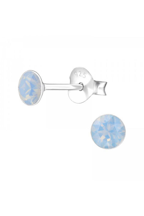 Sterling Silver Round Ear Studs With Genuine Crystals - SS