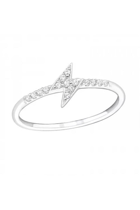 Sterling Silver Lightning Bolt Ring With CZ - SS