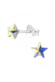Sterling Silver Star Ear Studs With Genuine Crystals - SS