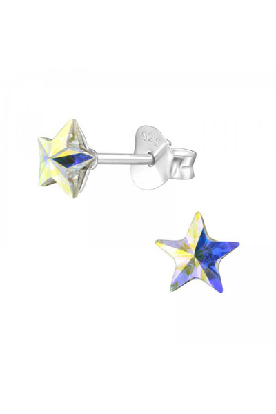 Sterling Silver Star Ear Studs With Genuine Crystals - SS