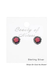Sterling Silver Flower Ear Studs With Opal - SS