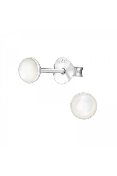 Sterling Silver Round Ear Studs With Imitation Stone - SS