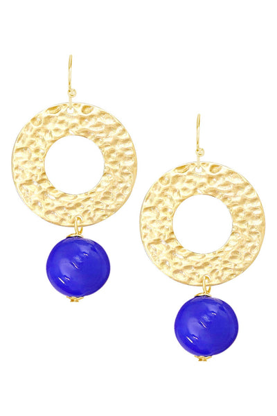 Blue Murano Glass & Hammered Circle Drop Earrings - GF