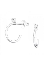 Sterling Silver Half Hoop Ear Studs With Crystal - SS