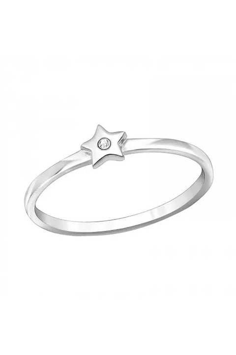 Sterling Silver Star Ring With Crystal - SS