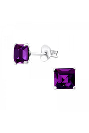 Sterling Silver Square 6mm Ear Studs With Crystals - SS