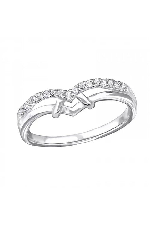 Sterling Silver Wave Band Ring With CZ - SS