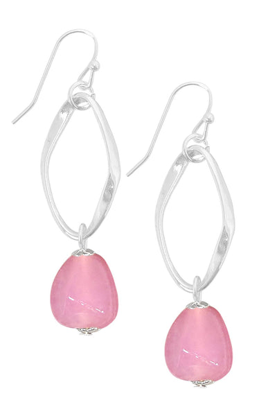 Pink Murano Glass & Freeform Hoop Drop Earrings - SF