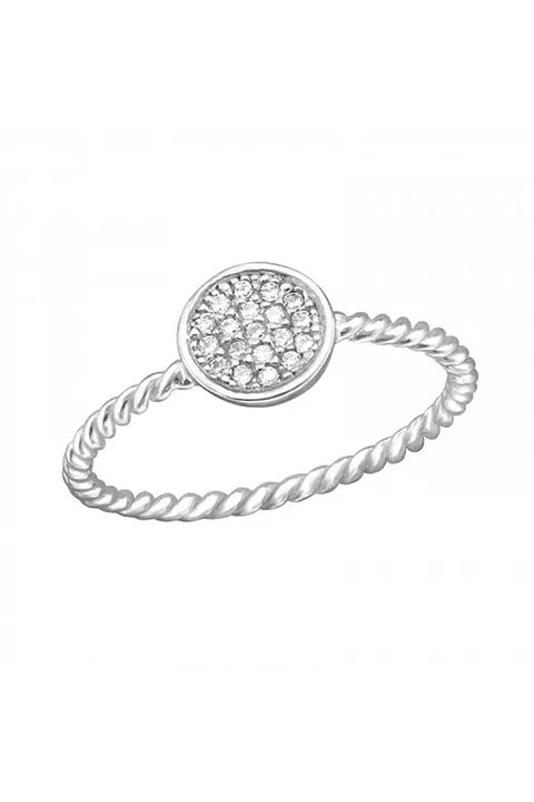 Sterling Silver Rope Band Ring With Pave CZ - SS