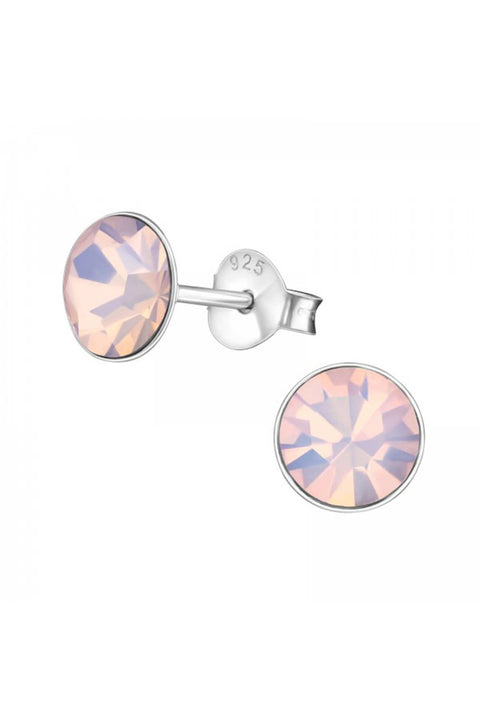 Sterling Silver Round 6mm Ear Studs With Crystals - SS