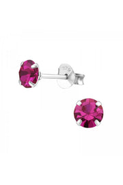Sterling Silver Round 5mm Ear Studs With Crystal - SS