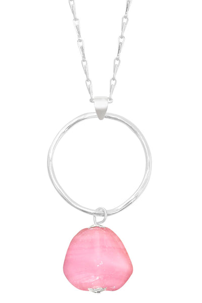 Pink Murano Glass & Hoop Pendant Necklace - SF