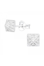 Sterling Silver Pyramid Ear Studs With Cubic Zirconia - SS