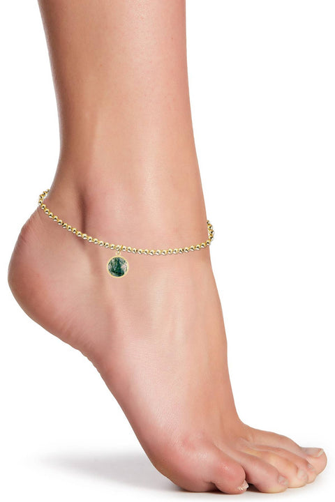 Moss Agate Charm Beaded Anklet - GF