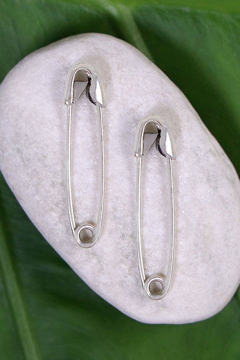 Sterling Silver Safety Pin Hoop Earrings - SS