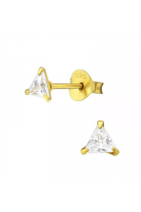 Sterling Silver Triangle 4mm Ear Studs With CZ - VM