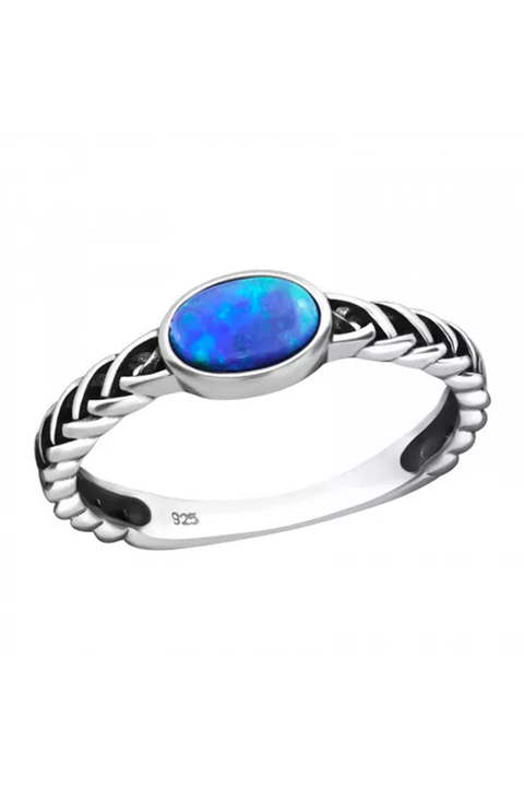 Sterling Silver Braided Ring With Pacific Blue Opal - SS