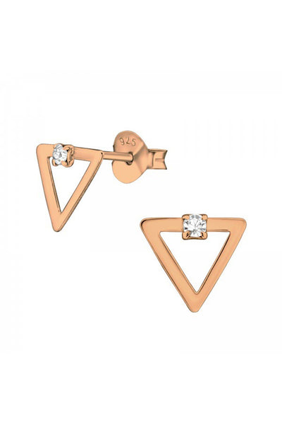 Sterling Silver Triangle Ear Studs With Crystal - RG