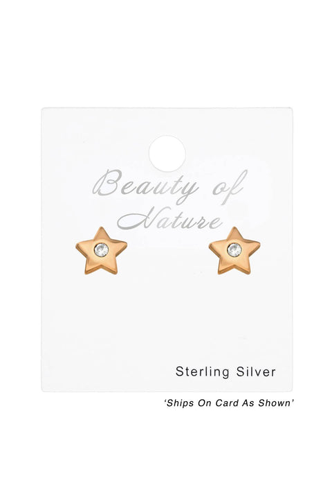 Sterling Silver Star Ear Studs With Cubic Zirconia - RG