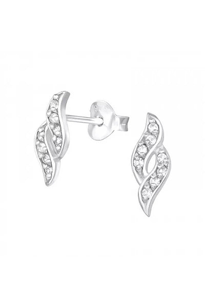 Sterling Silver Spiral Ear Studs With Cubic Zirconia - SS