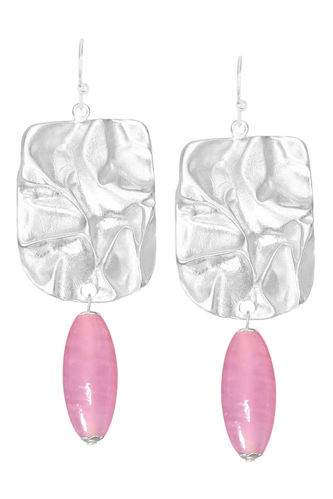 Pink Murano Glass & Wave Textured Drop Earrings - SF