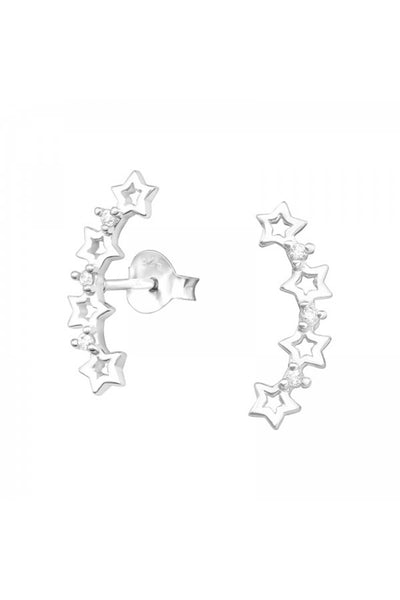 Sterling Silver Stars Ear Studs With Cubic Zirconia - SS