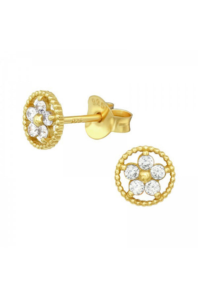 Sterling Silver Flower Ear Studs With Cubic Zirconia - VM