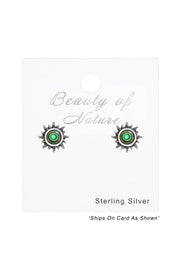 Sterling Silver Sun Ear Studs With Imitation Stone - SS