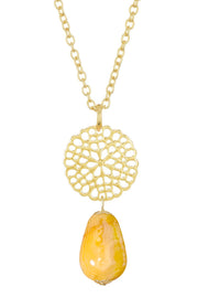 Crazy Lace Agate & Daisy Disc Pendant Necklace - GF