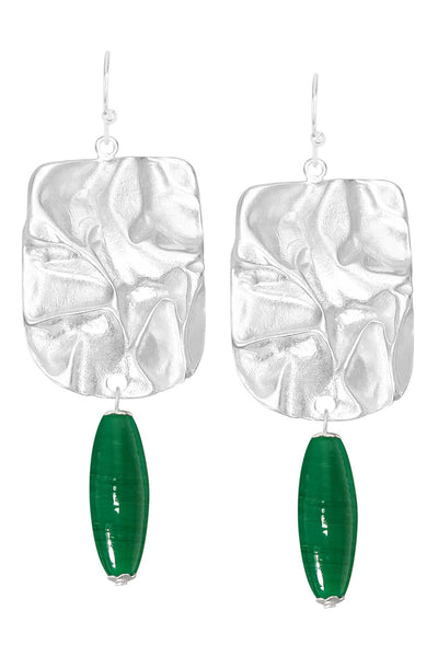 Green Murano Glass & Wave Textured Drop Earrings - SF