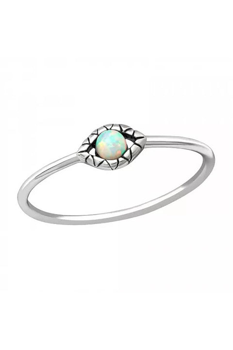 Sterling Silver Evil Eye Ring with Fire Snow Opal - SS