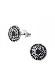 Sterling Silver Oxidized Ear Studs With Epoxy - SS