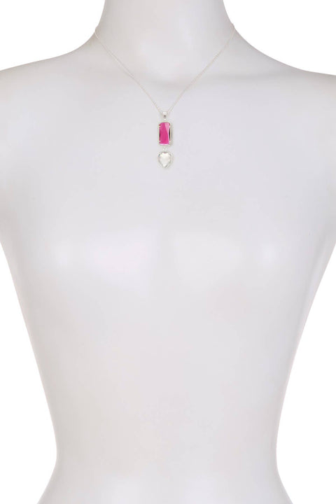 Raspberry & Moonstone Crystal Hanging Pendant Necklace - SF