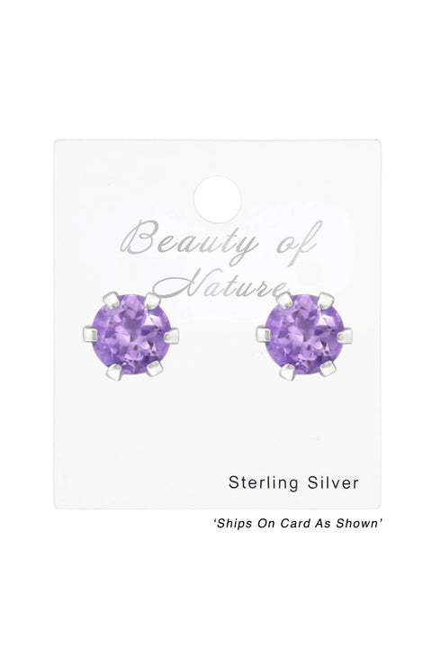 Sterling Silver Round 3mm Ear Studs With Semi Precious - SS