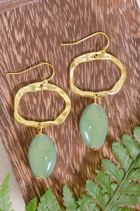 Green Murano Glass & Freeform Drop Earrings - GF