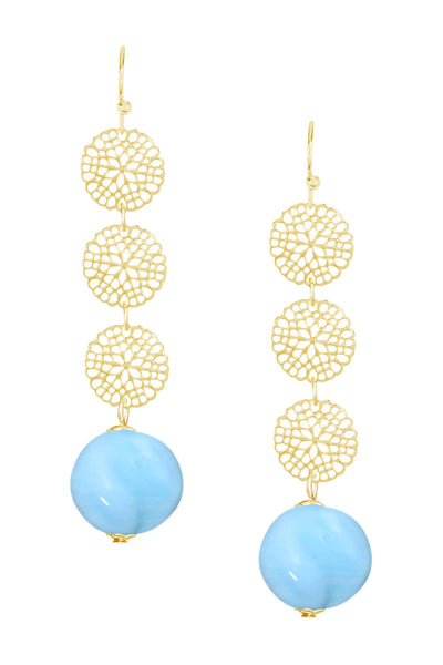 Blue Murano Glass & Daisy Disc Drop Earrings - GF