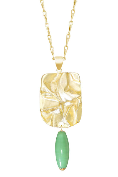 Green Murano Glass & Wave Textured Pendant Necklace - GF