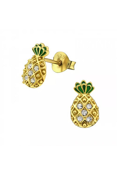 Sterling Silver Pineapple Ear Studs & Crystal & Epoxy - VM