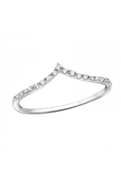 Sterling Silver V Band Ring With CZ - SS