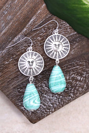 Green Murano Glass & Aztec Sun Drop Earrings - SF