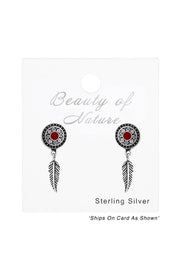 Sterling Silver Oxidized Ear Studs With Hanging Feather - SS