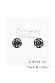 Sterling Silver Ball Ear Studs With Crystal - SS