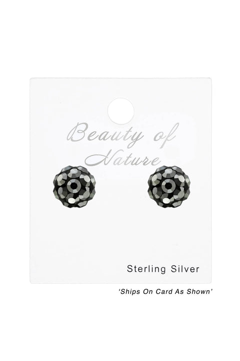 Sterling Silver Ball Ear Studs With Crystal - SS