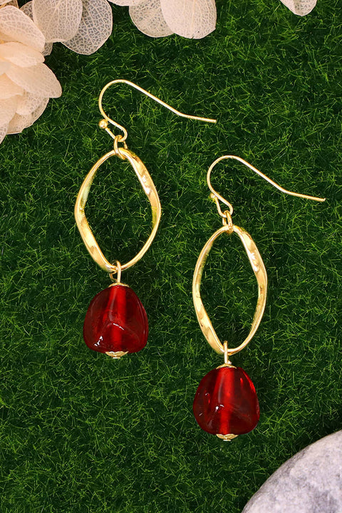Red Murano Glass & Freeform Hoop Drop Earrings - GF