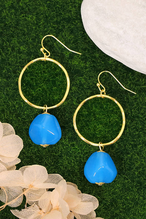 Blue Murano Glass & Hoop Drop Earrings - GF