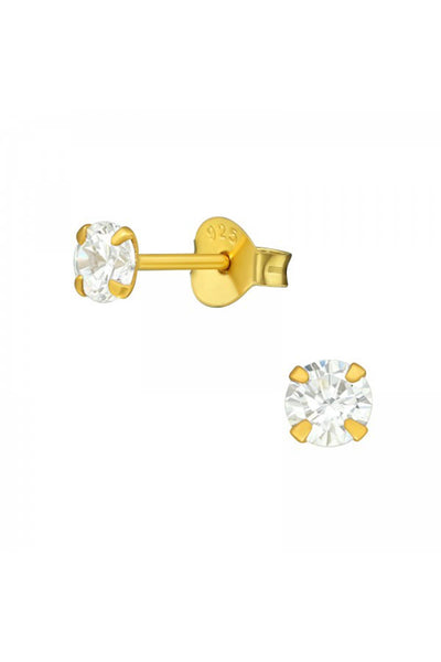 Sterling Silver Round 4mm Ear Studs With Cubic Zirconia - VM