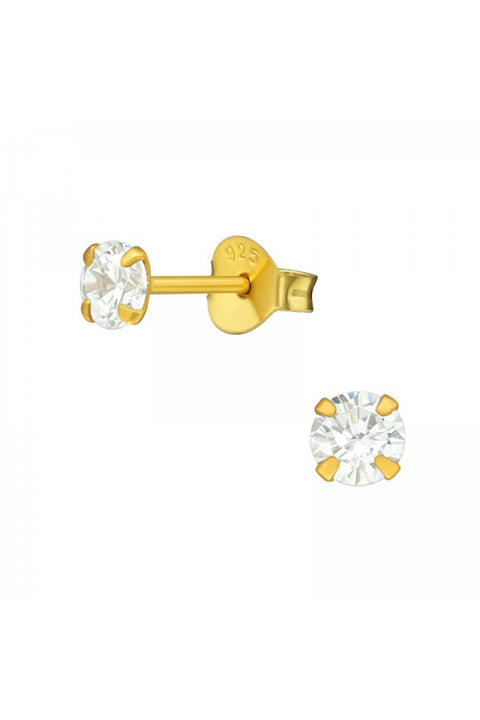 Sterling Silver Round 4mm Ear Studs With Cubic Zirconia - VM