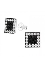 Sterling Silver Square Ear Studs With Crystal - SS